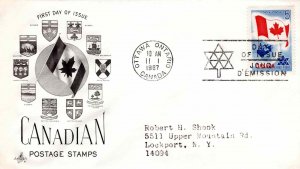 Canada 1967 FDC Sc 453 Canadian Flag Artcraft Cachet First Day Cover