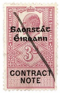(I.B) George V Revenue : Ireland Contract Note 3/- (Free State OP)