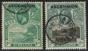 ASCENSION 1922 KGV ST HELENA OVERPRINTED 1D AND 2D USED