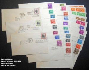 1938 Presidential Series Prexy Sc 803-34, 839-847 set of 45 FDCs with coils
