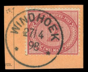 German SOUTH WEST AFRICA 1892 FORERUNNERS 2mk Mi#V37e used WINDHOEK on piece