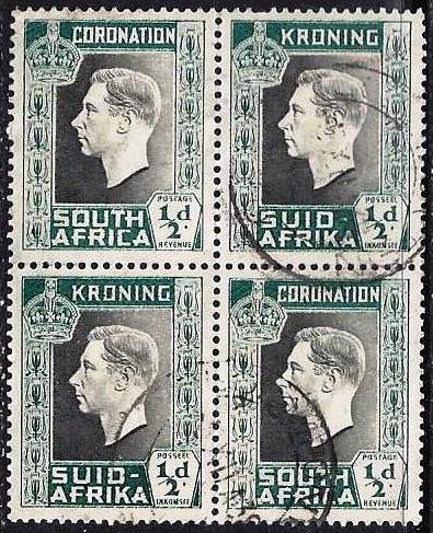 SOUTH AFRICA #74 - USED BLOCK OF 4 - 1937 - SOAF057DTS16