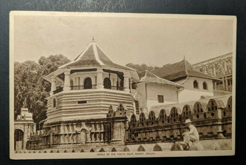 Vintage Temple of the Tooth Relic Kandy Ceylon to Orange MA Postcard Cover