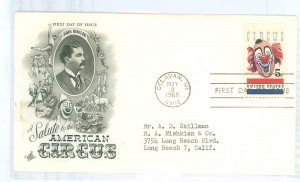 US 1309 1966 American Circus;typed address, corner creases. FDC