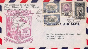 aa7015 - Thailand SIAM - Postal History - FIRST FLIGHT COVER to INDIA PanAm 1947