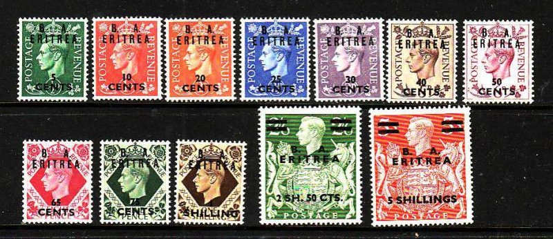 Great Britain Eritrea-Sc#14-25-unused  hinged short set to the 5sh-KGVI-1950-