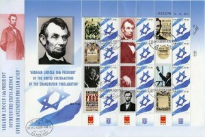 ISRAEL 2013  ABRAHAM LINCOLN FLAG SHEET ON FIRST DAY COVER