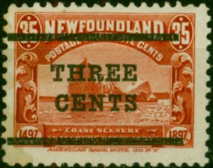 Newfoundland 1920 3c on 35c Red SG147 Good MM