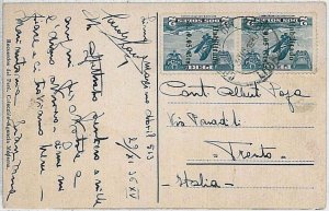 37554 - PERU - POSTAL HISTORY: AIRMAIL POSTCARD to ITALY - 1936-