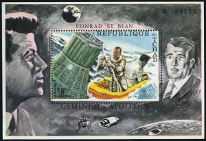 Chad 225E,MNH.Mi Bl.26. Apollo program,1970.Conrad and Bean in life raft,Kennedy