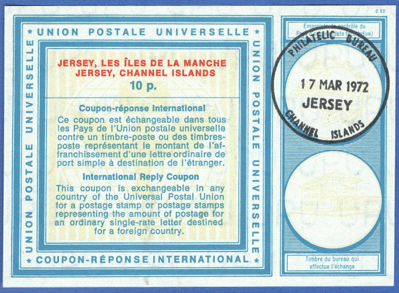 X822 - JERSEY 1972 10p IRC  International Reply Coupon, CHANNEL ISLANDS