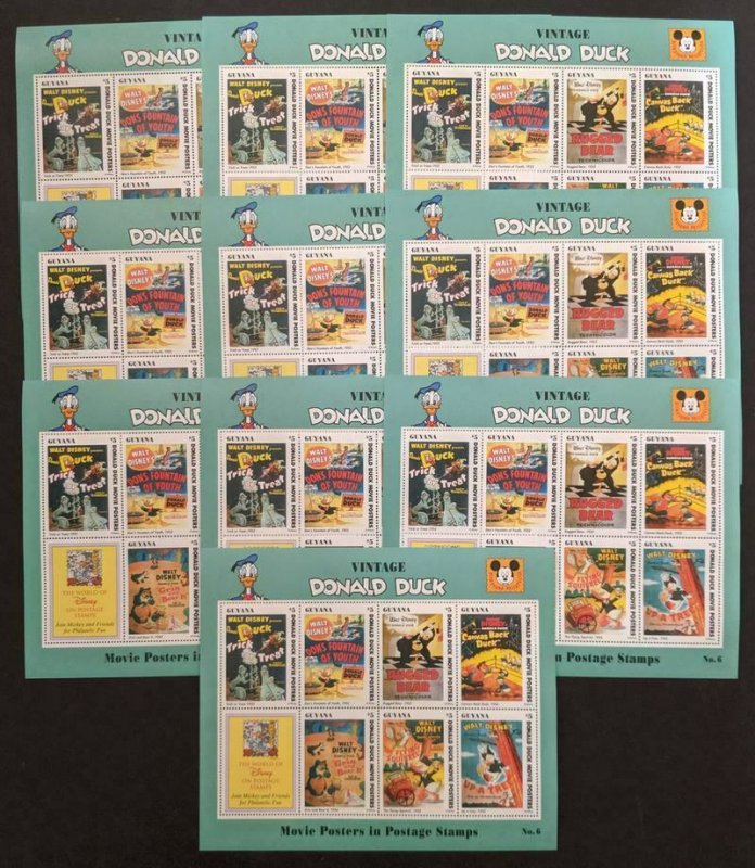 EDW1949SELL : GUYANA 1993 Sc #2769-71, 2773-75 Disney Cplt set of 6 shts 10 of @