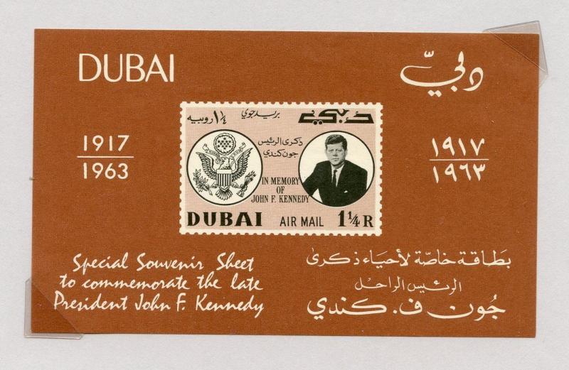 DUBAI JOHN KENNEDT STAMPS  PERF & IMPERF & S/S  MINTHINGED, IMPERFS ON FDC