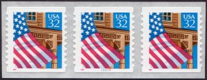 Scott #2915D Flag Over Porch Plate Number Coil (PNC3) of 3 Stamps - MNH w/back #