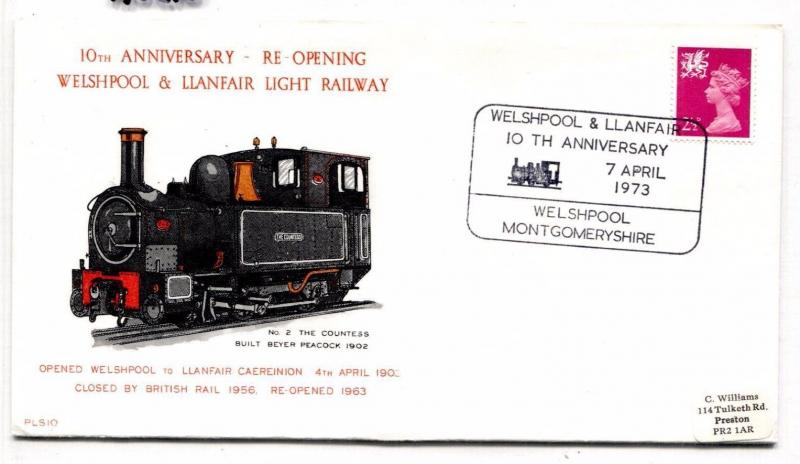 AJ210 1973 GB WALES Welspool Llanfair Light RAILWAY Letter Cover 