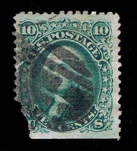 STUNNING SCOTT #89 USED 1868 10₵ GREEN CLEAR E-GRILL FAULTS NICE SPACE FILLER