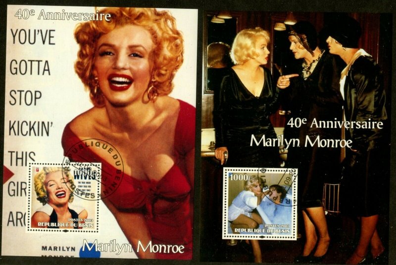 BENIN 2003 Marilyn Monroe 40th Ann Souvenir Sheets Set of 10 Different Cancelled