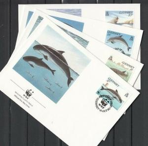 Guernsey, Scott cat. 441-444. Marine Life, W.W.F issue. 4 First Day Covers. ^