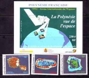 FRENCH POLYNESIA Sc 587-90 NH SET+S/S OF 1992 - MAP