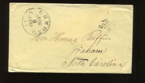 Confederate Richmond VA Black 'PAID 5Cts' Stampless Cover CSA CV $100 LV6407