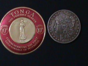 ​TONGA-1963-SC#C1-COAT OF ARMS-SALOTE GOLD COIN STYLE STAMP MINT-VERY FINE