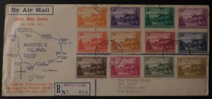 1947 Norfolk Island Australia First Day Cover To New Zealand First Set Sc#1-12