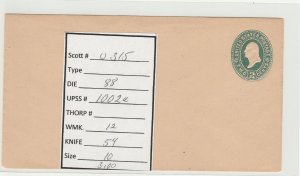 Scott# U315 Die 88 UPSS#1002a US envelope.