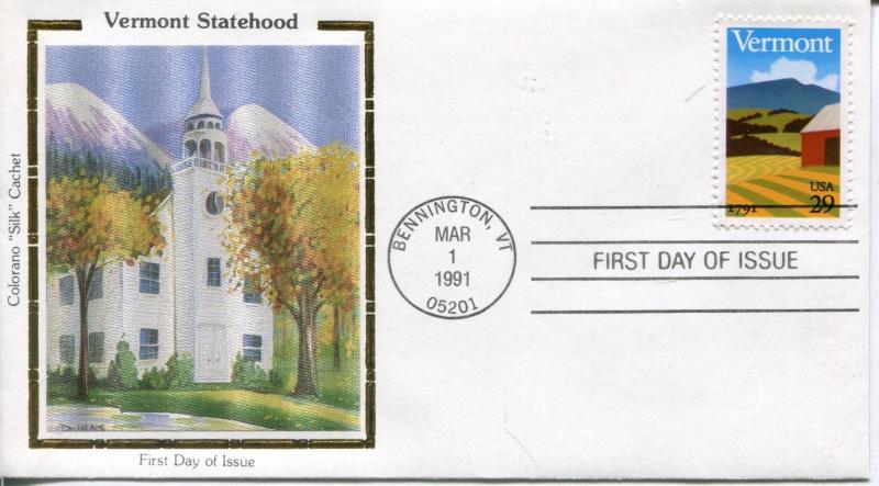 US FDC Scott #2533 Vermont. Colorano Cachet. Free Shipping.