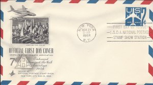 USA JET AIRLINER BLUE, EMBOSSED, ASDA STAMP SHOW Sc UC33 FDC 1958