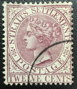 MALAYA 1894 STRAITS SETTLEMENTS QV 12c Claret Very Fine Used SG#102 M5658