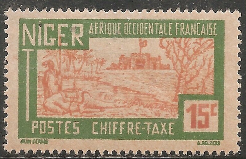 Niger Postage Due Stamp - Scott #J13/D2 15c Green & Orange OG Mint/LH 1927