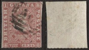 British Guiana 20 (used, trimmed on all sides) 8c seal of colony, rose (1860)