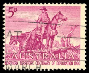 AUSTRALIA Sc 336 USED - 1960 5p - The Overlanders '; TYPE 1 Rough Mane