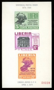 1949 Liberia Scott #C67a MNH Imperforate S/S of 3 Commemorating UPU