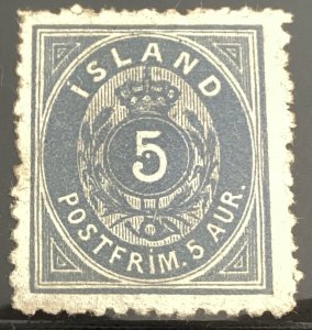 Iceland #8 unused 5a blue perf. 12.5 1876