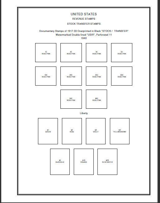 PRINTED U.S. REVENUES 1862-1995 STAMP ALBUM PAGES (297 pages)