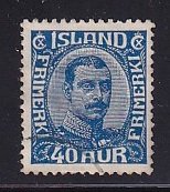 Iceland    #124  used   1922  Christian X   40a  blue