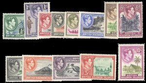 Solomon Islands #67-79 Cat$100, 1939-51 George VI, complete set, never hinged