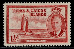 TURKS & CAICOS ISLANDS GVI SG223, 1½d deep carmine, M MINT.