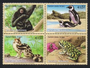 UN Vienna Birds Gibbon Penguin Linsang Toad Block of 4 2002 MNH SC#311a