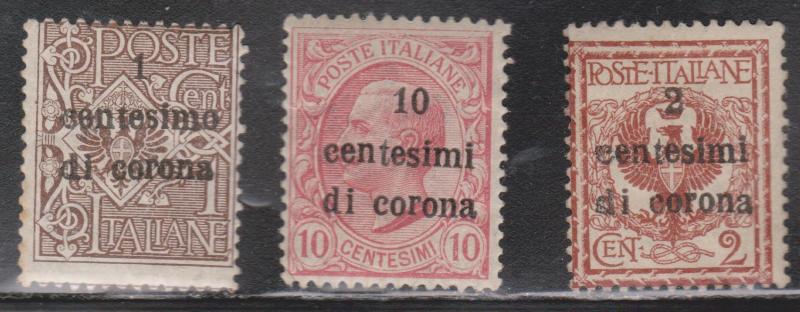 AUSTRIA Scott # N64, 65, 67 - Mint Hinged - Italy Stamps Overprinted