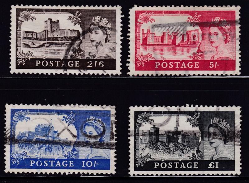 Great Britain 1955 QEII High Value Castles (4)   F/VF/Used(*)