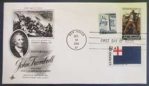 US 1361, First Day Cover, 1968 Bunker Hill, plus two related stamps