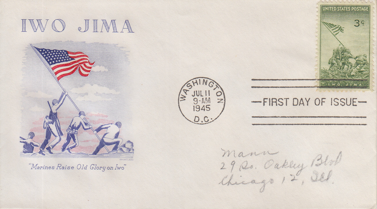 1945 Iwo Jima (scott 929) Grimsland Pa Fdc 