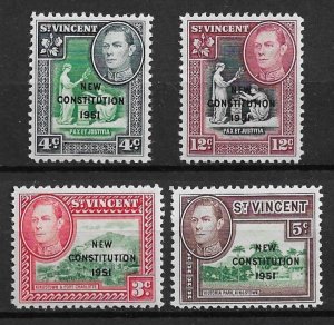 1951 St Vincent #176-9 New constitution MNH C/S of 4