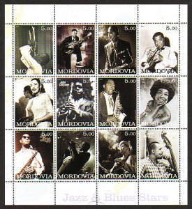 Mordovia, 2001 Russian Local. Jazz & Blues Stars sheet of 12. ^