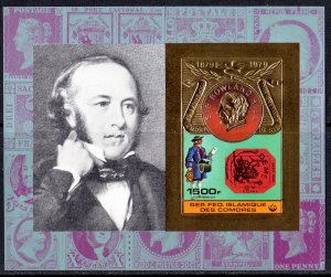 Comoro Islands 1978 Mi#198B ROWLAND HILL/BRITISH GUIANA GOLD S/S IMPERF.MNH