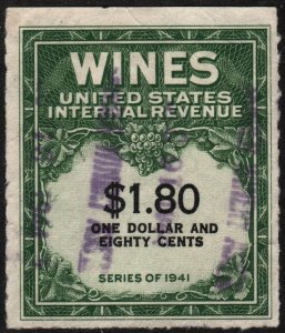 RE151 $1.80 Wine Revenue Stamp (1942) Used