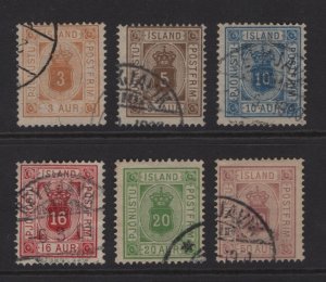 Iceland 1876-1895 Coat of Arms Officials #O4-O9 Facit Tj4-9 F-VF Used