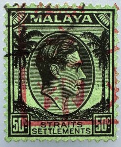 MALACCA Japanese Occupation opt Straits Settlements KGVI 50c SG#J54 F Used M5544